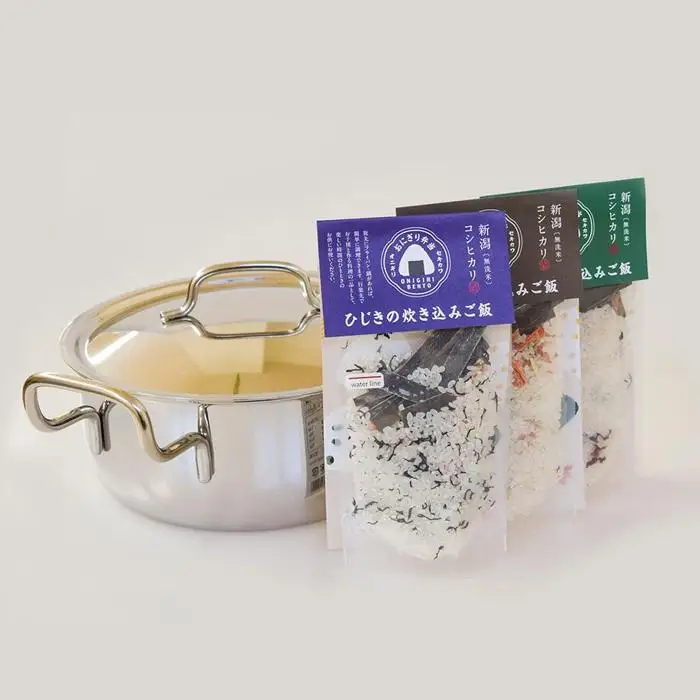 ジオ・プロダクト両手鍋（22cm・4～5合炊き）・新潟産コシヒカリ炊き込みご飯セット