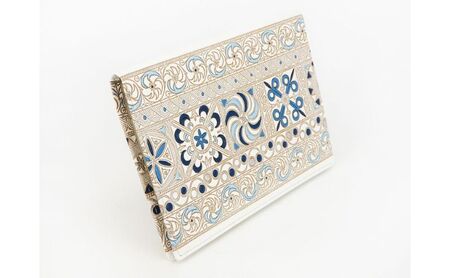 【文庫屋大関】パーソナルホルダー　錦紗＜青＞【皮革工芸品】 民芸品 雑貨 日用品 牛革 イスラム文様 ギリシャ文様 
