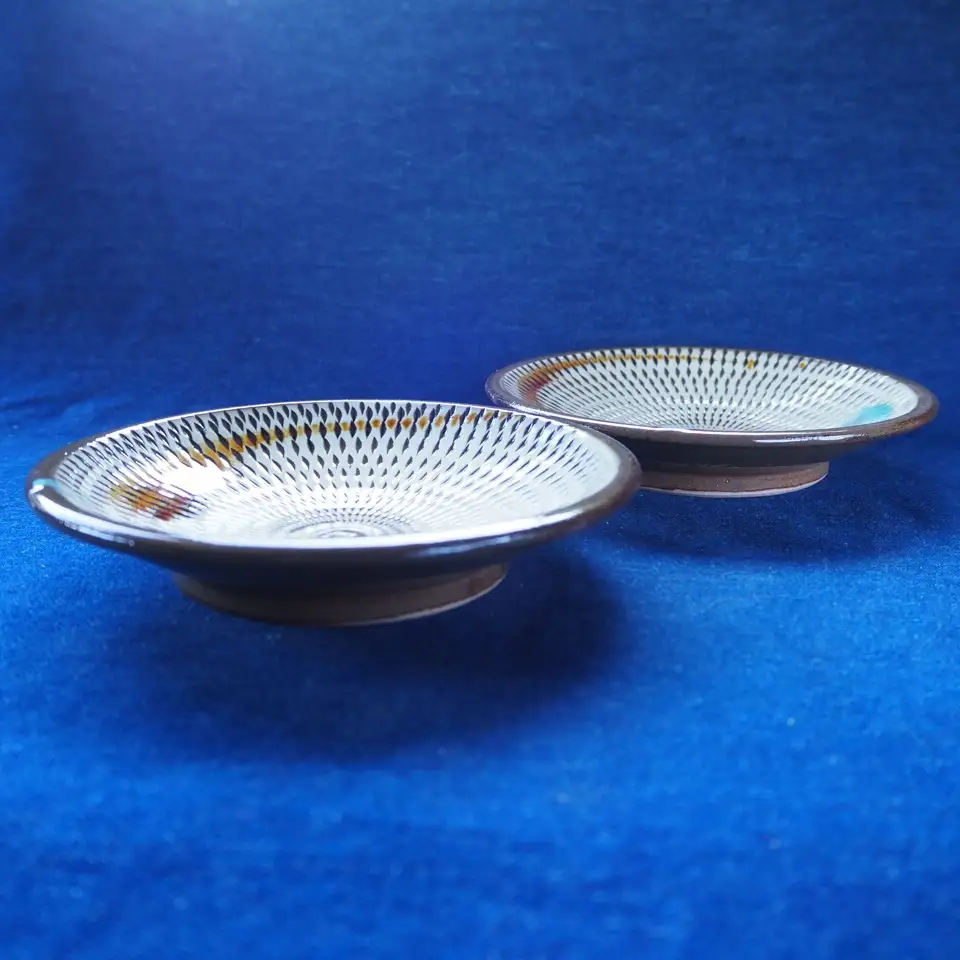小石原焼飛鉋打掛五寸皿２枚セット直径約15cm（金丸窯） H40