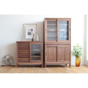 旭川家具 MUKU工房オリジナル ムク キャビネット ウォールナット 【 国産 無垢 インテリア 木製 収納 ナチュラル キャビネット チェスト リビング ダイニング 北海道 】 _03236