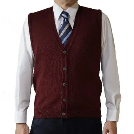 無地 メンズニット オープンベスト ワイン S寸 15220_装飾品・工芸品 男性・メンズ 洋服 _【1219168】