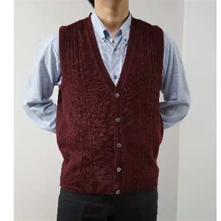 模様有 メンズニット オープンベスト ワイン LL寸 15150_装飾品・工芸品 男性・メンズ 洋服 _【1219753】