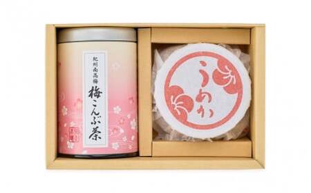 梅こんぶ茶と梅干のセット（梅こんぶ茶85g・うすじお味梅135g） / 紀州南高梅 うす塩 乾燥梅 昆布 お茶 贈答品 化粧箱 和歌山 田辺市 【umk009】