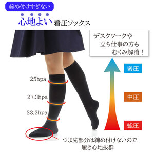 心地よい着圧ソックス　黒3足セット（L：23-25ｃｍ）/// 靴下 くつした ソックス 足元 通年 着圧 オフィスワーク 立ち仕事 むくみ 消臭 美脚 奈良県 広陵町 日本製
