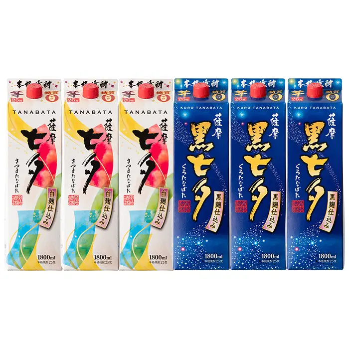 ＜本格芋焼酎＞薩摩七夕 1.8L×3本・薩摩黒七夕 1.8L×3本 計6本 紙パック 【00-043-13】