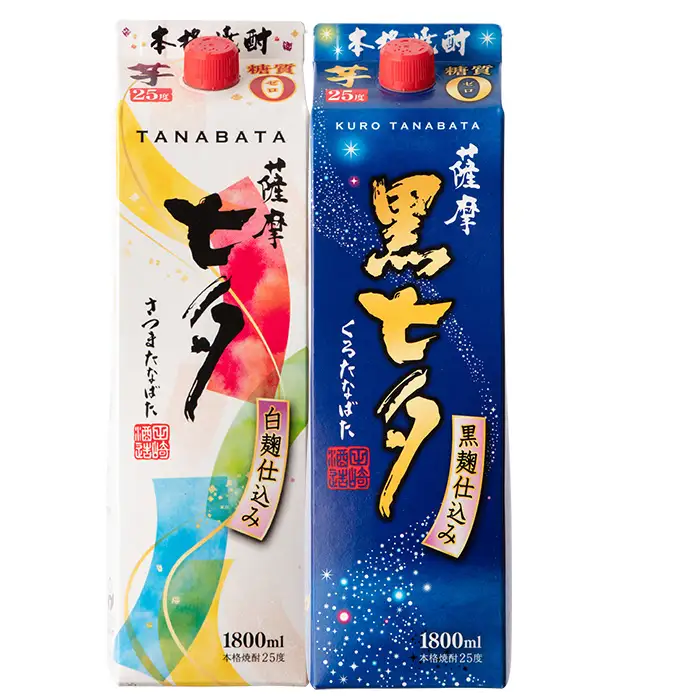 本格芋焼酎 薩摩七夕 1.8L×1本、薩摩黒七夕 1.8L×1本 計 2本 紙パック エコ【00-043-04】