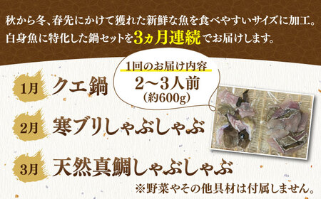 【先行予約】【全3回定期便】 《1・2・3月お届け》うまか鍋セット 2から3人前（約600g） 【2027年1月以降順次出荷 】《壱岐市》【魚助】 鍋 くえ クエ ブリ ぶり 鰤 鯛 たい タイ クエ鍋 ブリしゃぶ [JFX003]