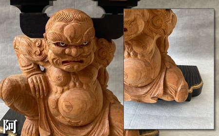 けやき彫刻 男前力神の台 【阿吽像】－ 阿（あ） － 物置台 彫刻 えひめ伝統工芸士 石水彫刻所 だんじり彫刻士｜ 伝統工芸 彫刻 物置き 職人の手仕事