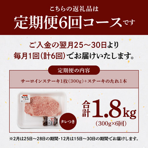 S001-022-T06_【定期便6回】A4～A5等級 黒毛和牛 サーロインステーキ 1枚（300g）たれ1本付