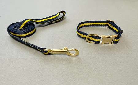 トイプードル及び小型犬用カラー（首輪）＆リード(カラー：紺・黄・紺)【001-015】