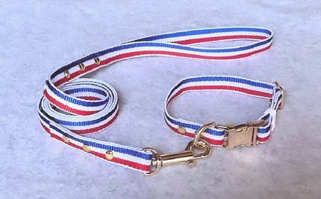 トイプードル及び小型犬用カラー（首輪）＆リード(カラー：青・白・赤)【001-017】