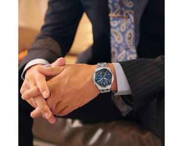 【CITIZEN】 アテッサ AT8040-57L シチズン 腕時計 メンズ シルバー ネイビー 光発電 エコ・ドライブ 電波受信 防水 クロノグラフ デュラテクトチタンカーバイト スーパーチタニウム サファイアガラス メーカー保証 新潟県 妙高市