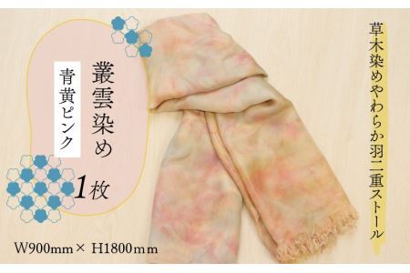 草木染めやわらか羽二重ストール 青黄ピンク 叢雲染め [B-053006]
