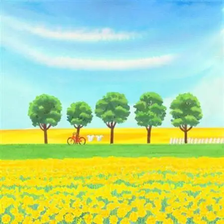 栗乃木ハルミ版画額装品「菜の花畑5」【1237953】