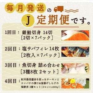G60-T41_【定期便 全4回】魚鶴商店が選ぶ人気お魚J(銀鮭切身・サバフィレ・魚切身・海鮮漬)
