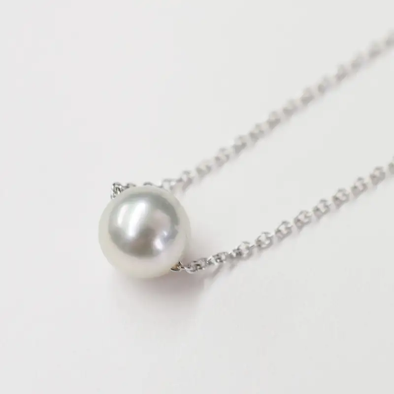 S085-382_8.5mm - 9mm ネックレス あこや真珠 ナチュラルカラー 1粒 ネックレス スルーネックレス SV925 シルバー925［A］あずきチェーン