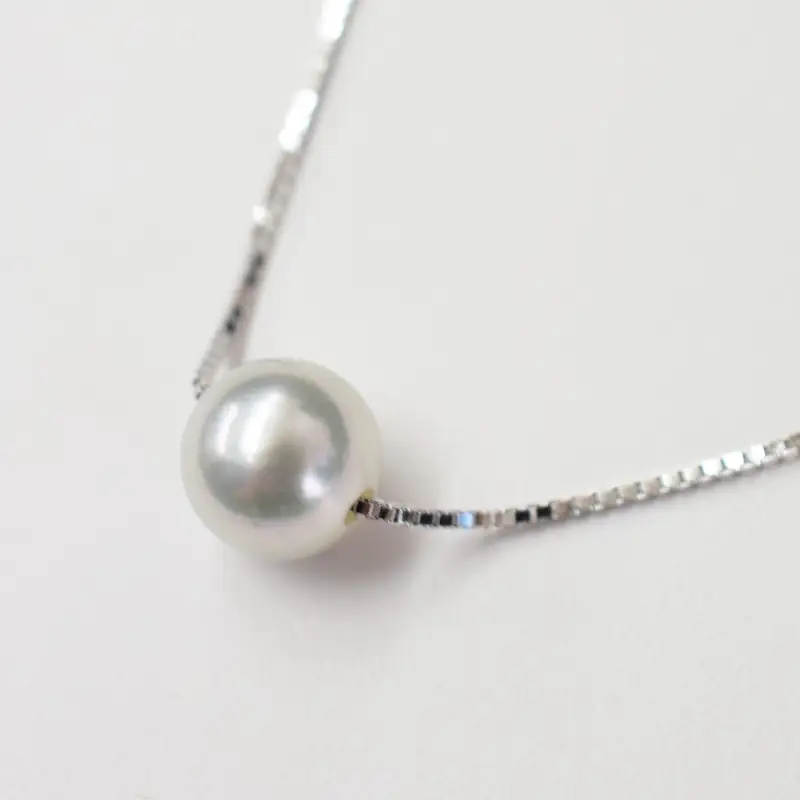 S085-383_8.5mm - 9mm ネックレス あこや真珠 ナチュラルカラー 1粒 ネックレス スルーネックレス SV925 シルバー925［B］ベネチアンチェーン