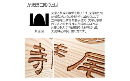木製家紋かまぼこ彫り表札 正方形 (18cm×18cm×3cm・1枚) ふるさと納税 福知山市 表札 木製 木彫り かまぼこ彫り 家紋 木工 木製品 オーダーメイド 【fc-ZG025】【天法株式会社】