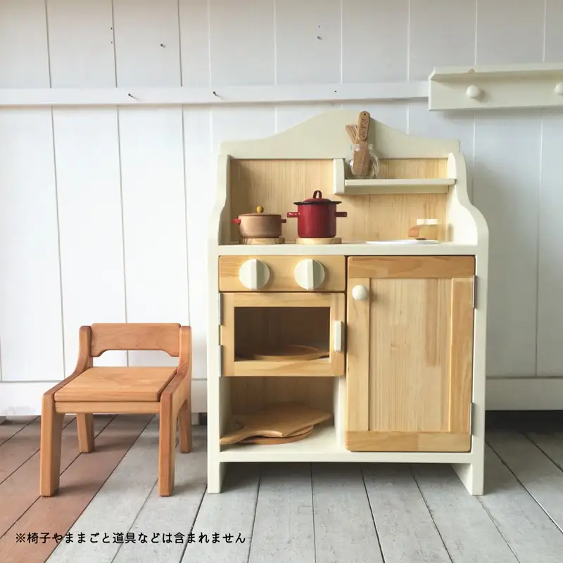 【手作り家具コロール】木製ままごとキッチン（ホワイト）【J3-003】