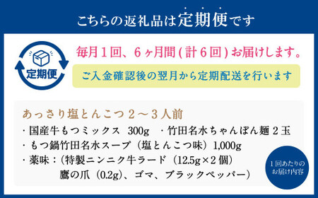 【6ヶ月定期便】もつ鍋 セット 塩とんこつ  2～3人前  【陽はまたのぼる】