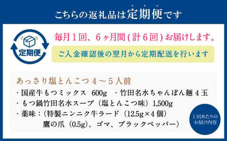 【6ヶ月定期便】もつ鍋 セット 塩とんこつ  4～5人前  【陽はまたのぼる】