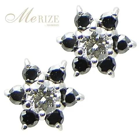 ピアス 天然 ダイヤモンド ブラックダイヤモンド 0.28ct フラワー ペア スタッド SIクラス ダブルロックキャッチ【K18WG】 P-12 （KRP）G66-1413