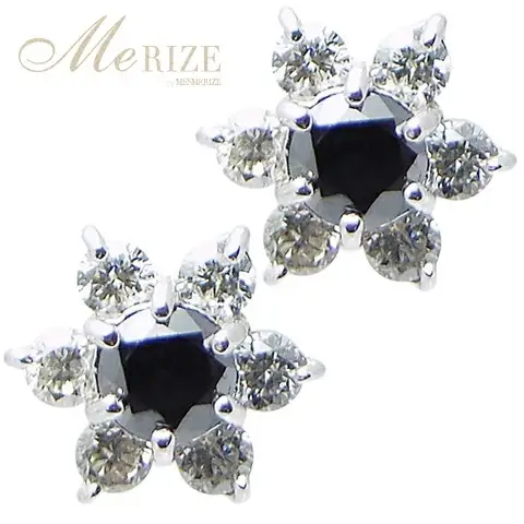 ピアス 天然 ダイヤモンド ブラックダイヤモンド 0.36ct フラワー ペア スタッド SIクラス ダブルロックキャッチ【K18WG】 P-13 （KRP）G66-1414