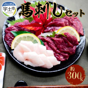 熊本県産馬刺しセット約300ｇ（赤身100ｇ×2・コウネ100ｇ） ※タレ、生姜付 _U118-0007