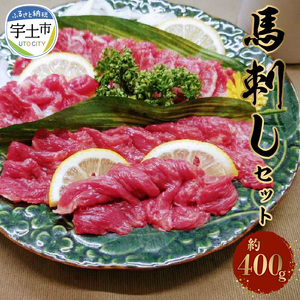 熊本県産馬刺しセット約400ｇ（霜降り200ｇ・赤身200ｇ） ※タレ、生姜付 _U118-0008