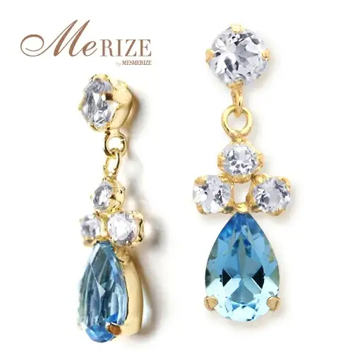 ピアス 天然 スイスブルー ホワイト トパーズ 1.0ct ペアシェイプ "Melisande メリザンド"【K18YG】P-132（KRP）E7-1410