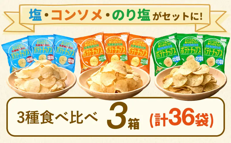 北海道士幌町】生産者還元用ポテトチップス3箱セット（塩・コンソメ