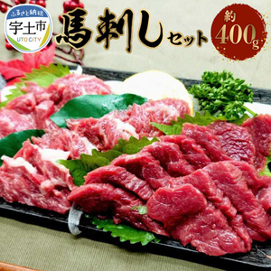 熊本県産馬刺しセット約400ｇ（中トロ200ｇ・霜降り200ｇ） ※タレ、生姜付 _U118-0009