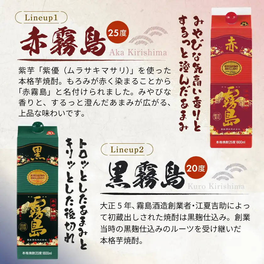 赤霧島(25度)パック1.8L×1本・黒霧島(20度)パック1.8L×5本セット_28-3801_(都城市) 赤霧島 トロッ あまみ キリッ 黒霧島 6本セット スイーツとの相性◎ チョコレート バニラアイス 和食 洋食 中華 エスニック