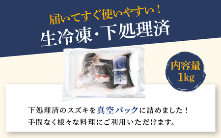 若狭湾の朝獲れ 天然 スズキ 約1kg (約250g×4パック) 下処理済!生冷凍!だから人気!【 魚介類 切り身 白身 】[m17-a071]