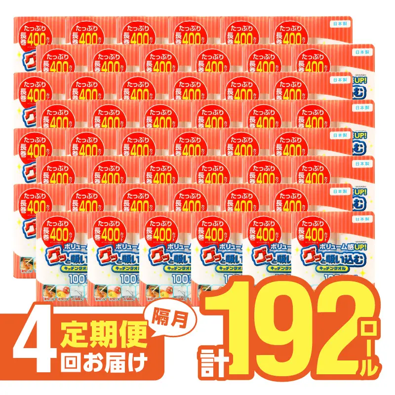 【隔月配送】キッチンタオル100カット（4ロール×12パック）4回お届け定期便 T10045