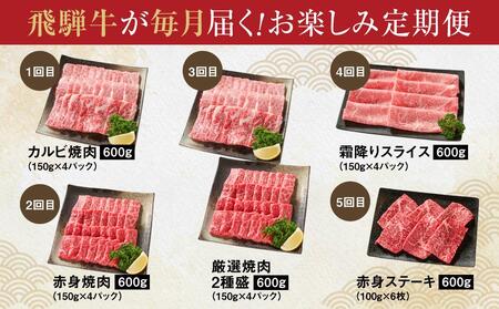 【定期便】飛騨牛 全５回（焼肉・すき焼き・ステーキ）計3kg | 焼肉 ステーキ カルビ 食べ比べ 牛 定期【飛騨高山ミート MZ100】〔国産和牛定期便  牛肉定期便 ステーキ  飛騨牛定期便　５回〕　