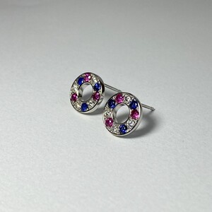 PT900　ルビー　サファイヤ　ダイヤモンド　サークルピアス　K05114-H