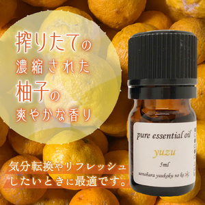上野原「幽谷の香」　100%ピュアエッセンシャルオイル（柚子）5ml &木製アロマディッシュ (キノコ型)