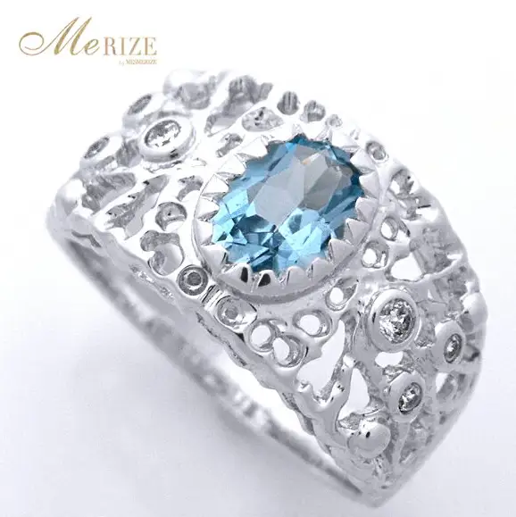 指輪 天然 アクアマリン 0.7ct 大粒 透かし柄 SIクラス【K18WG】MartineマルチーヌII r-251（KRP）O4-1410