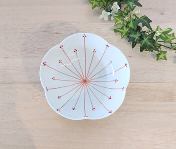 伊万里焼 小花十草（赤）桜鉢（小） 165-H1068
