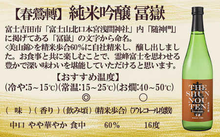 春鶯囀(しゅんのうてん）「富嶽・鷹座巣」セット　日本酒 お酒 地酒 清酒 銘酒 春鶯轉 富士川町 山梨 やまなし 受賞 辛口 玉栄 純米酒 純米吟醸 美山錦 南アルプス ぬる燗