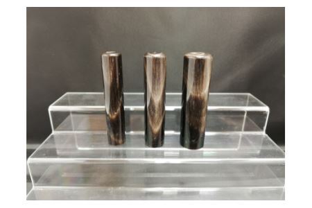 E446染め無し天然黒水牛印鑑　３本セット(12.0mm×60.0mm・13.5mm×60.0mm・16.5mm×60.0mm)牛モミケース・別珍ケース付き
