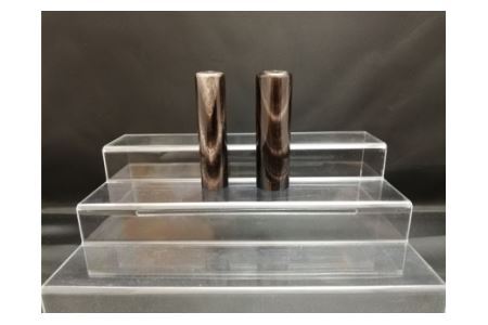 E447染め無し天然黒水牛印鑑　２本セット男性向け(18.0mm×60.0mm・15.0mm×60.0mm)牛モミケース・別珍ケース付き