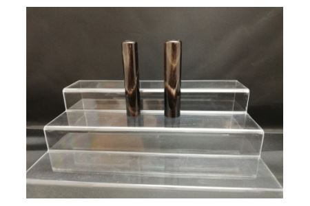 E448染め無し天然黒水牛印鑑　２本セット女性向け(15.0mm×60.0mm・12.0mm×60.0mm)牛モミケース・別珍ケース付き