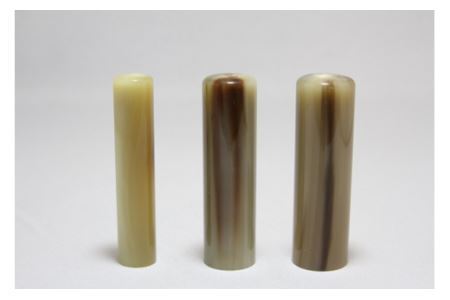 E449天然オランダ水牛印鑑　３本セット(12.0mm×60.0mm・13.5mm×60.0mm・16.5mm×60.0mm)牛モミケース・別珍ケース付き