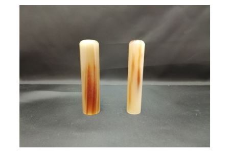 E451天然オランダ水牛印鑑　２本セット女性向け(15.0mm×60.0mm・12.0mm×60.0mm)牛モミケース・別珍ケース付き