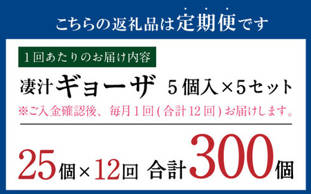 【12ヶ月定期便】ラーメン屋さんの凄汁ギョーザ 5個入り×5セット 合計25個 総合計300個 餃子 冷凍