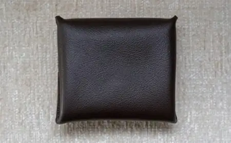 本革コインケース（こげ茶色）7.5×7.5cm【ann's  jam・ハンドメイド品】 034-003
