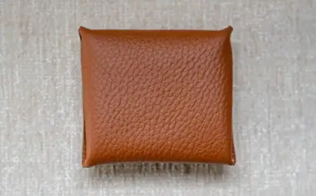 本革コインケース（茶色）7.5×7.5cm【ann's  jam・ハンドメイド品】 034-002