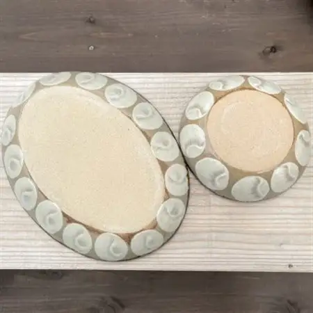 ヤチムン　花紋　オーバル皿・小鉢　2枚セット　エドメ陶房【1492753】